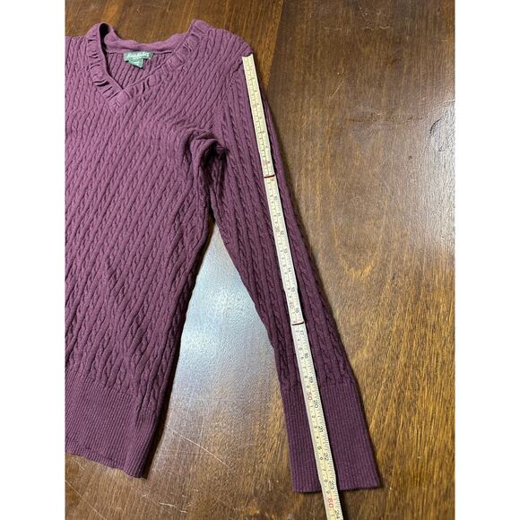 Eddie Bauer Cable Knit V Neck Sweater Women XXL Travel Winter Warm Twee Granola - Picture 6 of 8